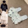 Pantuflas Planas de Camelia Perla Francesa Verano Vacaciones en la Costa Chanclas de una Tira Antideslizantes para el Hogar