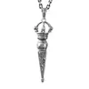 Colgante de Plata S925 Mortero y Vajra con Amuleto del Mantra de Seis Palabras para la Paz, Estilo Vintage
