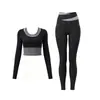 Ropa de Yoga Color Block Patchwork Manga Larga Patchwork Pantalones Deportivos Largos Transpirables Secado Rápido Conjunto de Ropa para Fitness y Entrenamiento