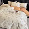 Juego de ropa de cama de cuatro piezas ins60s de algodón grueso cepillado, sábana y funda de edredón de algodón puro para otoño e invierno, juego de tres piezas para dormitorios de estudiantes