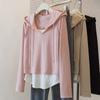 Simon Reiner-Jin plus size falso duas peças coletes com capuz feminino outono e inverno nova menina gordinha irregular camiseta jaqueta