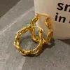 Brincos de Influenciador Transfronteiriços Europeus e Americanos da Moda, Estilo Popular, Argolas Elegantes Torcidas, Brincos Pendentes Geométricos de Aço Titânio para Mulheres, Vazados Vintage