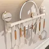 Estante Colgador de Ganchos para Cocina, Barra Colgante con Ventosa sin Taladro, Estante de Ganchos Montado en la Pared para Espátulas, Estante de Almacenamiento para Cucharas