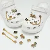 Compatible con Crocs Cadena Dorada con Purpurina Lujo Ligero Pedrería Accesorios DIY Flores para Zapatos Decoración de Girasol Hebillas para Zapatos Mayoreo