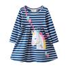 Vestido de Primavera de Manga Larga para Niñas Vestido de Princesa Bordado con Encaje de Unicornio Vestido Infantil para Niñas Europeas y Americanas