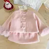 ¡Dulce y LindaChica Dulce! Abrigo de Otoño e Invierno para Bebé Niña con Puños de Piel Estilo Chanel, Elegante Conjunto de Falda Engrosada