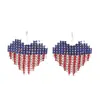 Pendientes de Corazón Estilo Europeo y Americano con Pedrería de Bandera Americana para Mujer, Pendientes de Moda Retro Exagerados con Pedrería Completa para el Día de la Independencia