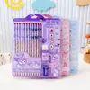 Caneta Furada Sanrio Conjunto de 12 Peças Desenho Animado Kuromi Lápis Triangular Hb Caneta de Escrita para Estudante Combinação