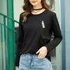 Camiseta de Manga Larga de Algodón Puro para Mujer Primavera y Otoño Nueva Moda Coreana Casual Holgada Simple Camiseta Básica Chic Top de Hombro Derecho