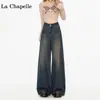 Jeans de Cintura Alta Pierna Ancha para Mujer Talla Pequeña Sueltos Perezosos Dape Pantalones Rectos Retro Primavera y Otoño