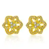 Tiktok en vivo venta caliente aretes de botón con pétalos hexagonales de diamantes completos dulce temperamento flor de socialité aretes de botón de circón con diamantes completos