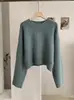 KEKEZOON Suéter de Punto Corto Holgado de Manga Larga y Cuello Redondo Suave y Pegajoso de Color Sólido Estilo Coreano de Invierno Suéter Versátil 9291