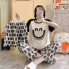 Conjunto de Tres Piezas para Niñas de Verano: Top de Manga Corta, Shorts y Pantalones Largos, Imitación Algodón Seda de Leche, Conjunto de Ropa de Casa de Dibujos Animados, Empaquetado para Venta Transfronteriza