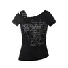 Camiseta de Manga Corta con un Hombro Estilo Punk Americano para Mujer, Nuevo Verano 2026 Ajustada Versátil Top Off-Shoulder de Chica Popular