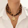 Collar con Estampado de Leopardo y Cinta Retro Colgante de Cruz Estrella de Mar Luna Corazón Lazo Collar Colgante Femenino Dulce Fresco Chica Caliente