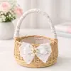 Cesta de Flores de Rattan, Cesta de Mão Trançada, Pequena Cesta de Piquenique, Arranjo de Flores, Decoração de Daminha de Honra, Presente de Ovos, Estilo Pastoral