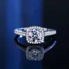 Anel de Prata 925 Esterlina Cor D Um Quilate Quatro Garras Corte Princesa Moissanita Ajustável de Prata para Mulheres