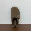 Versión de Piel de Vaca~Estilo Perezoso Casual Zapatillas de Media Punta Cerradas de Suela Gruesa para Mujer, Zapatos Birkenstock de Piel Genuina Retro Cálidos con Forro de Felpa