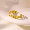 Anel de Aço Inoxidável com Imitação de Pérola em Formato de Flor à Prova d'Água Anel Aberto Geométrico de Folha Elegante e Moderno Joia que as Mulheres Amam