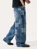 Roupa Masculina Fengshe / Calça Xadrez Mosaico High Street Americana Jeans Masculino Streetwear da Moda Calça Reta Solta