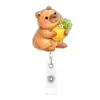 Porta-crachá retrátil de desenho animado fofo com glitter, capivara, clipe jacaré giratório, porta-crachá de identificação médica, atacado