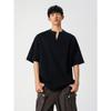 Estilo americano simples cor sólida gola Henry decote em V manga curta masculino primavera e verão leve respirável all-match casual meia manga