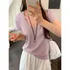 Camiseta Base de Lino y Algodón Rosa Girly con Escote en V y Copos de Nieve para Mujer, Nuevo Estilo Verano 2026, Camiseta Holgada de Manga Corta Estilo Perezoso
