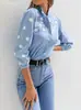Otoño/Invierno 2025 Ropa Femenina de Comercio Exterior Transfronterizo Europea y Americana Camisa de Manga Larga Floral con Cuello Vuelta y Mangas de Farol Top Más Vendido en Amazon