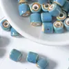 Grânulos Cerâmicos Bicolores com Esmalte Floral Vintage Estilo Japonês, Grânulos Espaçadores Versáteis para Acessórios de Pulseira Artesanal DIY