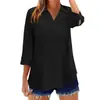 Camisa casual de algodón y lino de manga tres cuartos, color liso, holgada, talla grande, elegante, para primavera y otoño, transfronteriza de Amazon