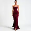 Vestido formal de veludo vinho tinto de alta qualidade com temperamento transfronteiriço, com amarração nas costas, justo, estilo sereia, para banquete e festa