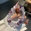 Pulseira de Cristal de Ametista Roxa Natural para Mulheres, Pulseira de Contas Color-Block de Ametista com Acessórios de Borboleta, Sensação Única e de Alto Padrão