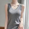 Coleta de Outono Novo Lã Fina Frente Decote V e Redondo Tricô Sem Manga Colete Feminino Cor Lisa Camiseta Base Top