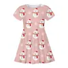 Vestido Curto de Manga Curta Soltinho para Meninas com Estampa Digital 3D de Boneco de Neve de Desenho Animado para o Natal - Comércio Exterior Transfronteiriço Europeu e Americano