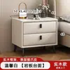 Mesita de noche de madera maciza y chapa de piedra, diseño moderno y minimalista, adecuada para apartamentos pequeños, con cajones para almacenamiento