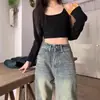 Jeans Retro Estilo Americano Talla Grande para Mujer Cuerpo en Forma de Pera Ligeramente Gordita Usa Pantalones Rectos de Pierna Ancha de Cintura Alta Adelgazantes para Chicas Gorditas
