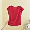 Nueva Camiseta de Algodón de Verano para Mujer con Cuello en V y Hombros Caídos, Camiseta Base Lisa Fina, Corte Holgado, Adelgazante, Ropa Interior Casual