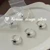 Design de Nicho Coreano Joia Prata Brilhante Anel de Flor em Prata Esterlina S925 com Ágata Negra Estilo Cool e Fashion
