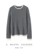 Suéter de cachemira 100% pura con cuello redondo para mujer, otoño e invierno, suéter de punto de dos tonos bloque de color, top base de corte holgado