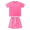 Conjunto de Camiseta de Manga Corta con Cuello Redondo y Shorts de Marca de Moda 2025, Estilo Americano Oversize Holgado con Hombros Caídos, Camisa para Pareja, Ropa Casual