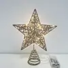 Suministro transfronterizo iluminación estrella de punta de árbol decoración de árbol de Navidad estrella de cinco puntas hierro polvo luminoso estrella de punta de árbol outlet de fábrica