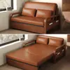 Sofá-cama de dupla finalidade para cochilo, sofá-cama estilo chinês vintage, cama dobrável de couro encerado a óleo, multifuncional e dobrável