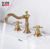 Grifo de baño de tres orificios con lavabo retro francés de latón, juego de tres piezas dividido con doble manija, grifo a prueba de salpicaduras de agua fría y caliente