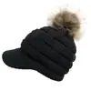 2019 desejo transfronteiriço novo chapéu de lã com pompom de tricô xadrez para mulheres, boné de tricô com aba de bico de pato