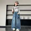Calças para Meninas para Primavera e Outono 2026 Novo Estilo Calças Jeans Longas de Perna Larga Infantis Calças Casuais Estilosas de Perna Reta para Meninas Mais Velhas
