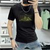 Lan Sheng Yi Camiseta de manga curta masculina gola redonda moda verão moda impressão de letras masculina slim-fit meia manga casual all-match camiseta