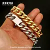 Pulseira Cubana Popular Masculina Transfronteiriça Aço Titânio Ouro 18K Não Desbota Luxo Acessível Aço Inoxidável de Alta Qualidade Pulseira Hip-Hop