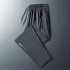Pantalones casuales de seda de hielo para hombre, verano, secado rápido, pantalones para aire acondicionado, pantalones rectos holgados, pantalones deportivos de alta elasticidad, leggings de color sólido