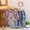 2025 Nuevo Estilo Sudadera de Manga Larga con Collar de Letras Pequeñas para Bebés y Niños Conjunto de Dos Piezas para 1-4 Años Ropa Elegante para Niños