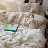 Conjunto de quatro peças em algodão macio e amigo da pele, duas cores, para a volta às aulas, conjunto fresco e fofo de três peças para dormitório estudantil com lençol e fronha